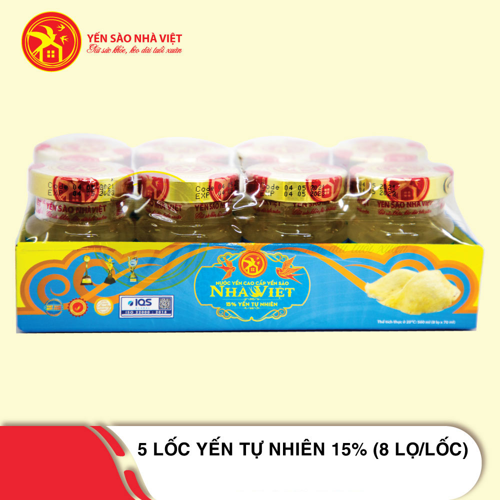 5 Lốc yến sào Nhà Việt tự nhiên 15% (8 lọ/lốc) 5 Lốc yến sào Nhà Việt tự nhiên 15% (8 lọ/lốc)