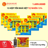 13 Hộp yến sào Nhà Việt 15% tự nhiên - Tặng 1 chai mật ong Hoa Tràm 400g + 7 túi yến Nhà Việt 