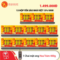 13 Hộp yến sào Nhà Việt 15% vani - Tặng 1 chai mật ong Hoa Tràm 400g