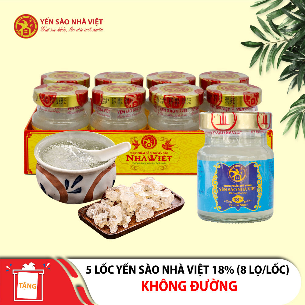 5 Lốc  yến sào Nhà Việt 18% (8 lọ/ lốc) không đường 5 Lốc  yến sào Nhà Việt 18% (8 lọ/ lốc) không đường