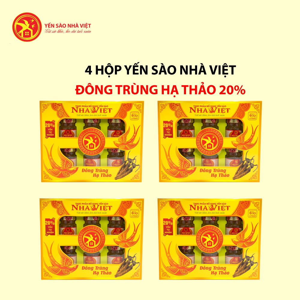 4 Hộp yến sào Nhà Việt 20% Đông Trùng Hạ Thảo (6 lọ/hộp) - Tặng 1 bình giữ nhiệt Vacuum Flask Set 500ml 4 Hộp yến sào Nhà Việt 20% Đông Trùng Hạ Thảo (6 lọ/hộp) - Tặng 1 bình giữ nhiệt Vacuum Flask Set 500ml