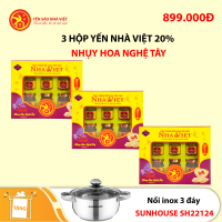 3 Hộp yến sào Nhà Việt 20% Nhụy Hoa Nghệ Tây - Tặng 1 nồi inox 3 đáy Sunhouse SH22124